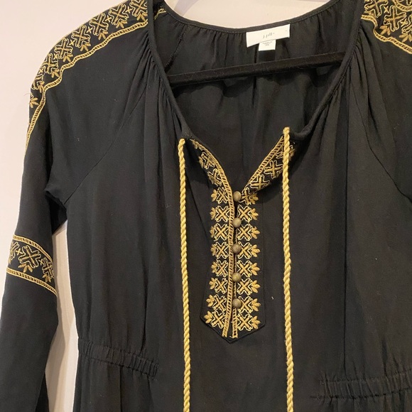 J. Jill Boho Black & Gold Embroidered Dress with Tassels 3/4 Sleeve Size XS - Picture 3 of 5